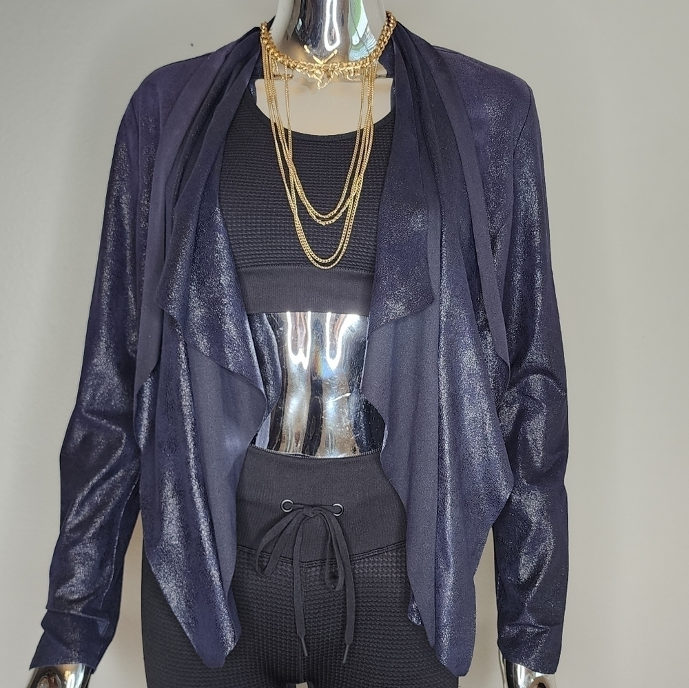 Knox Rose Women light weight Navy Blue Faux Leather/suede Jacket XS